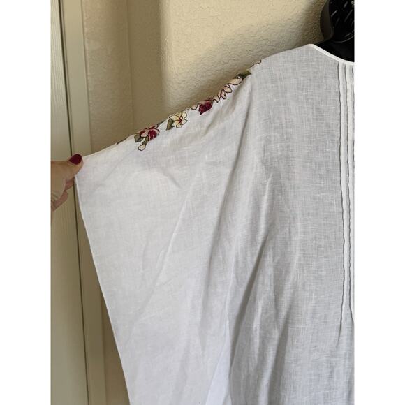 Johnny Was JW Los Angeles Linen Poncho Moji Top Embroidered White Resortwear, L - Picture 11 of 14